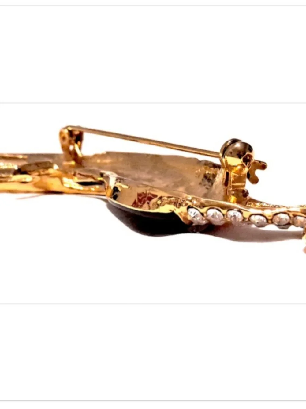 Large Bird of Paradise Brooch Pin Gold Tone Enamel Rhinestone 4”